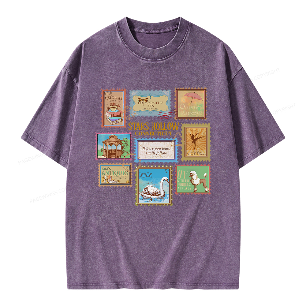 Pagewings Stars Hollow Stamps Unisex Washed T-shirt