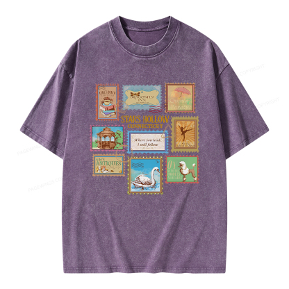 Pagewings Stars Hollow Stamps Unisex Washed T-shirt