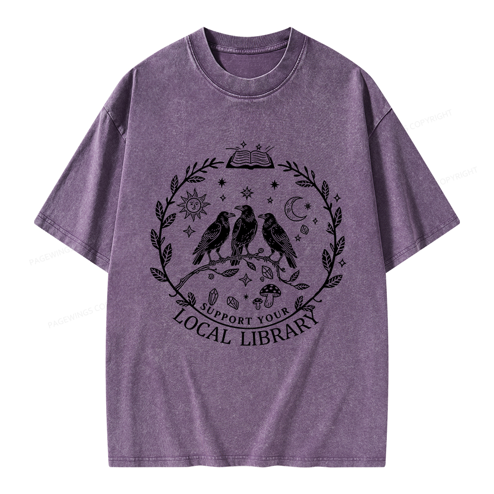Pagewings Support Your Local Library Unisex Washed T-shirt