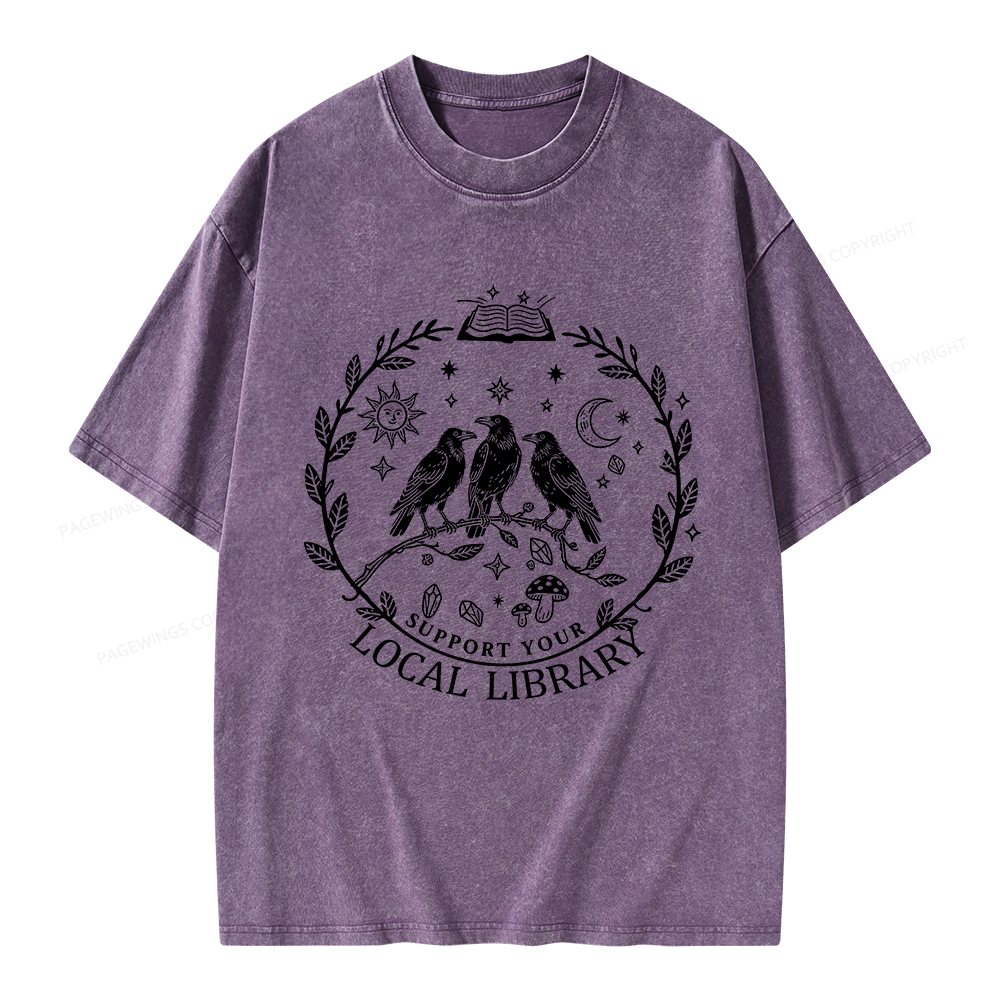 Pagewings Support Your Local Library Unisex Washed T-shirt