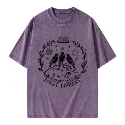 Pagewings Support Your Local Library Unisex Washed T-shirt