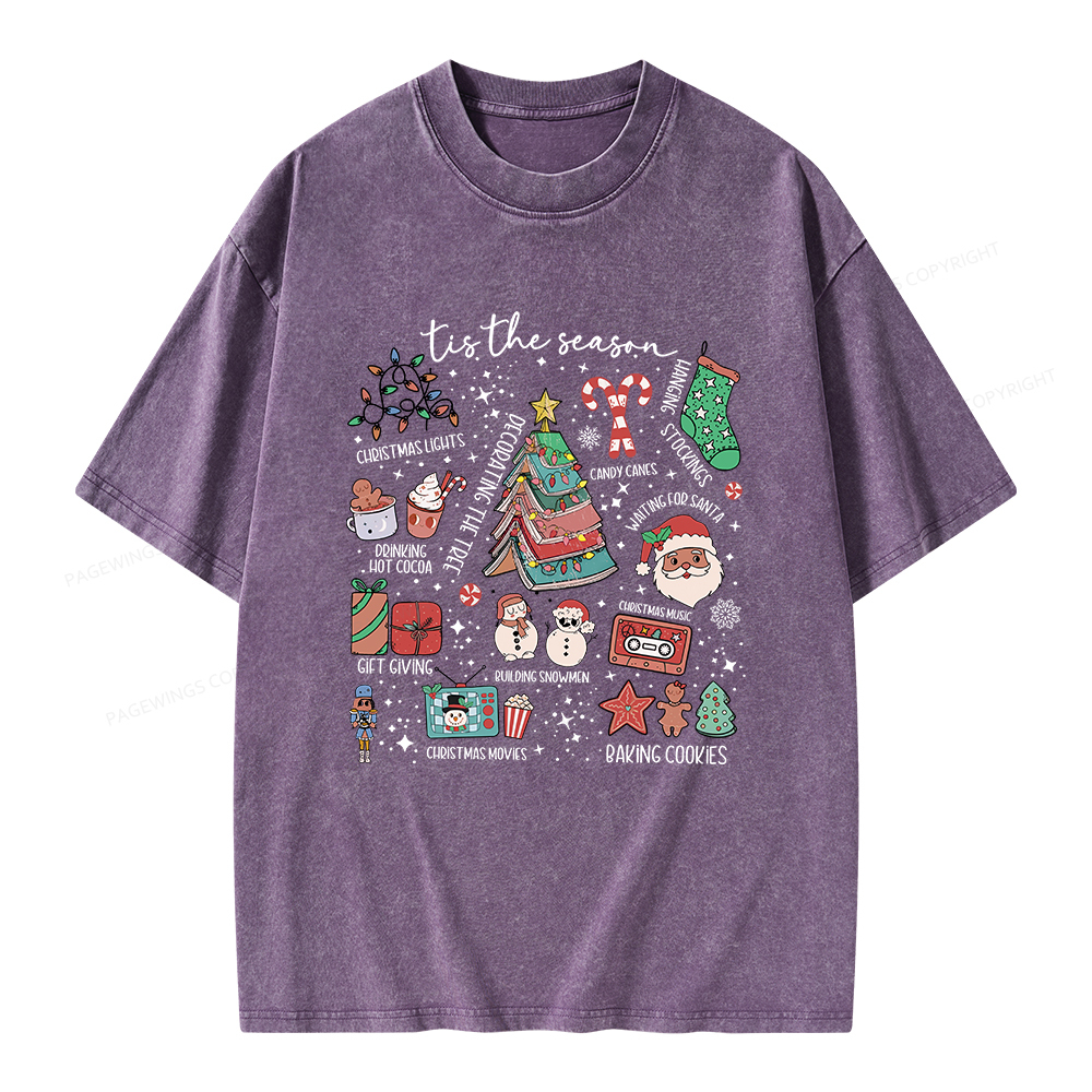Pagewings Book Lover Retro Christmas Unisex Washed T-shirt