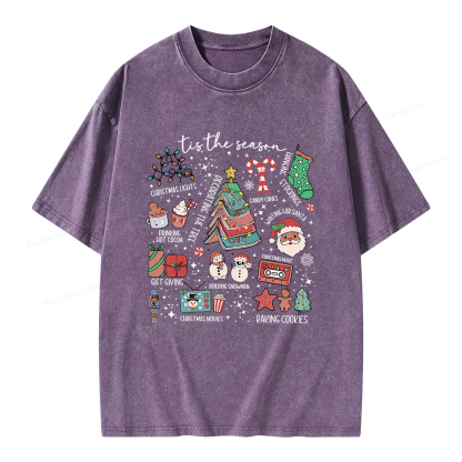 Pagewings Book Lover Retro Christmas Unisex Washed T-shirt