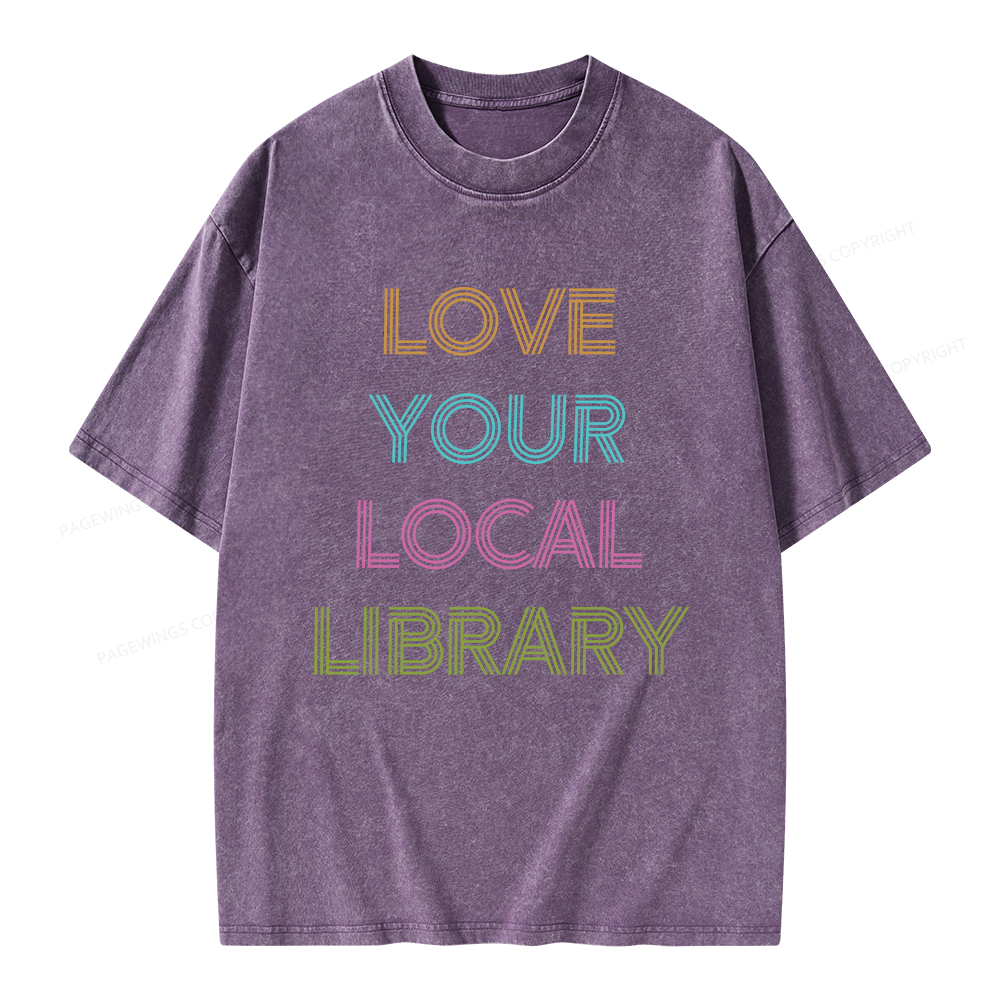 Pagewings Love Your Local Library Unisex Washed T-shirt