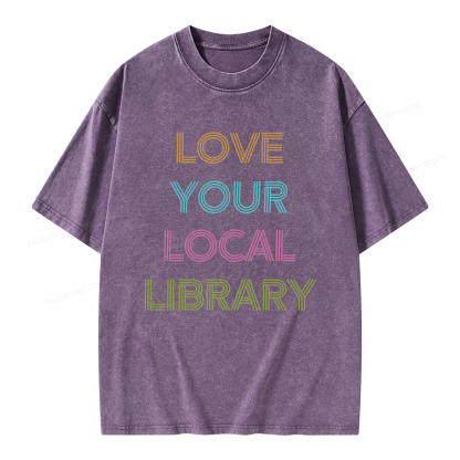 Pagewings Love Your Local Library Unisex Washed T-shirt