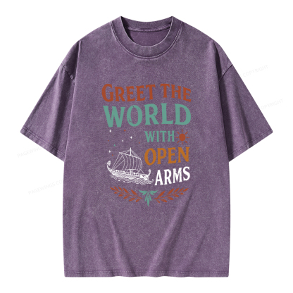 Pagewings Greet the World With Open Arms Unisex Washed T-shirt