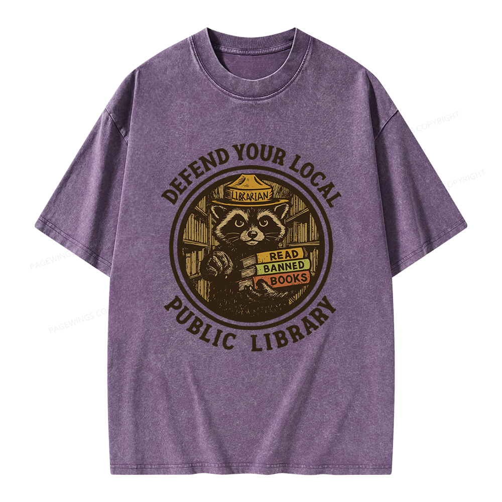 Pagewings Defend Your Local Public Library Unisex Washed T-shirt