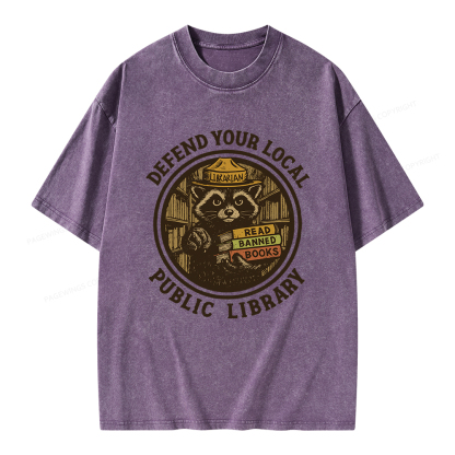 Pagewings Defend Your Local Public Library Unisex Washed T-shirt