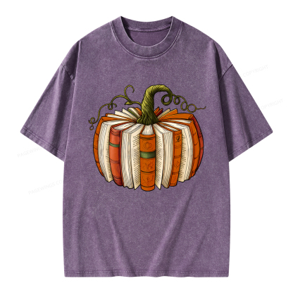 Pagewings Fall Book Pumpkin Unisex Washed T-shirt