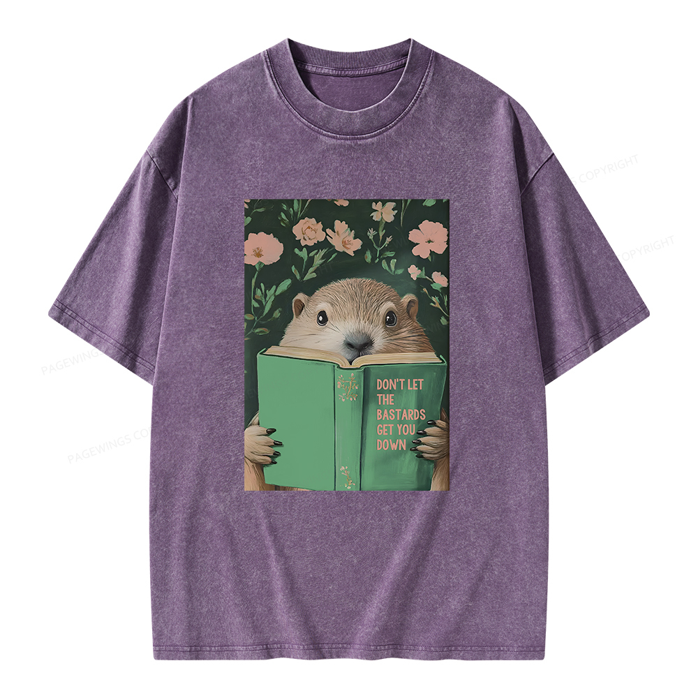 Pagewings Groundhog Reading Motivational Book Unisex Washed T-shirt
