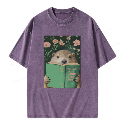 Pagewings Groundhog Reading Motivational Book Unisex Washed T-shirt