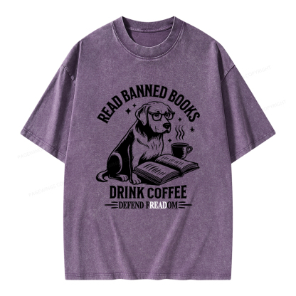Pagewings Read Books Drink Coffee Defend Freadom Unisex Washed T-shirt