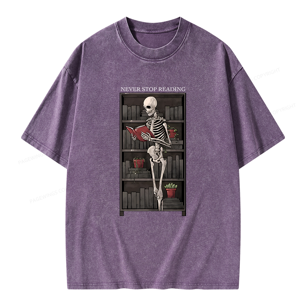 Pagewings Never Stop Reading Unisex Washed T-shirt