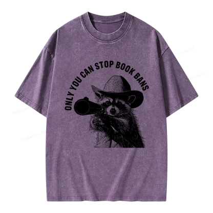 Pagewings Only You Can Stop Book Bans Unisex Washed T-shirt