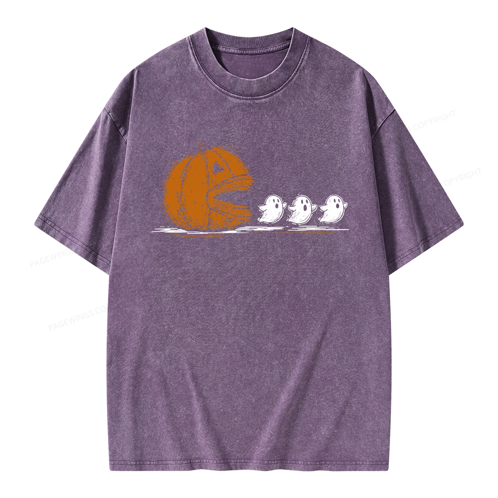 Pagewings Halloween Pumpkin Eat Ghost Unisex Washed T-shirt