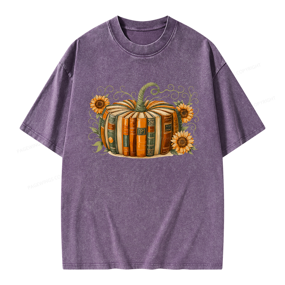 Pagewings Fall Book Pumpkin Unisex Washed T-shirt