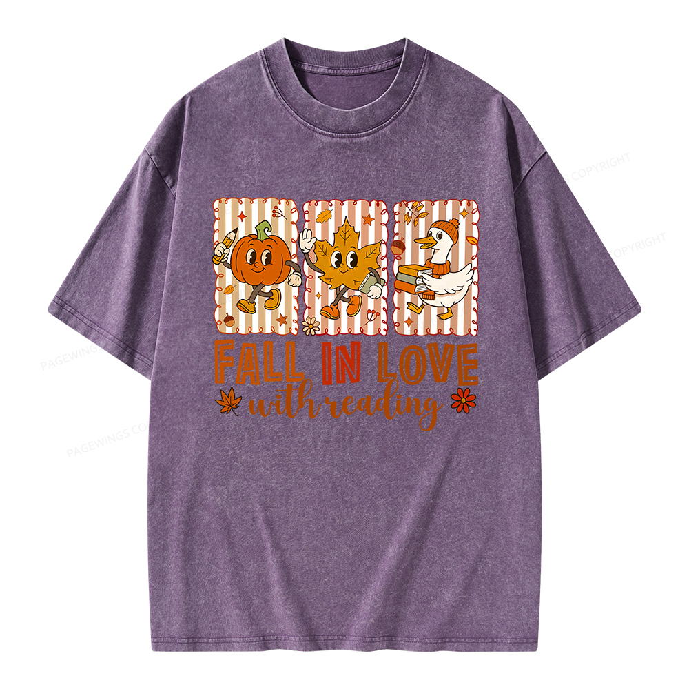 Pagewings Fall In Love With Reading Unisex Washed T-shirt