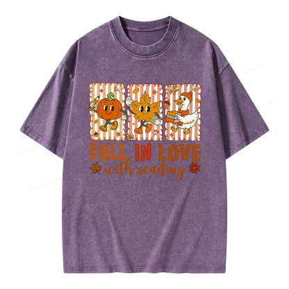 Pagewings Fall In Love With Reading Unisex Washed T-shirt