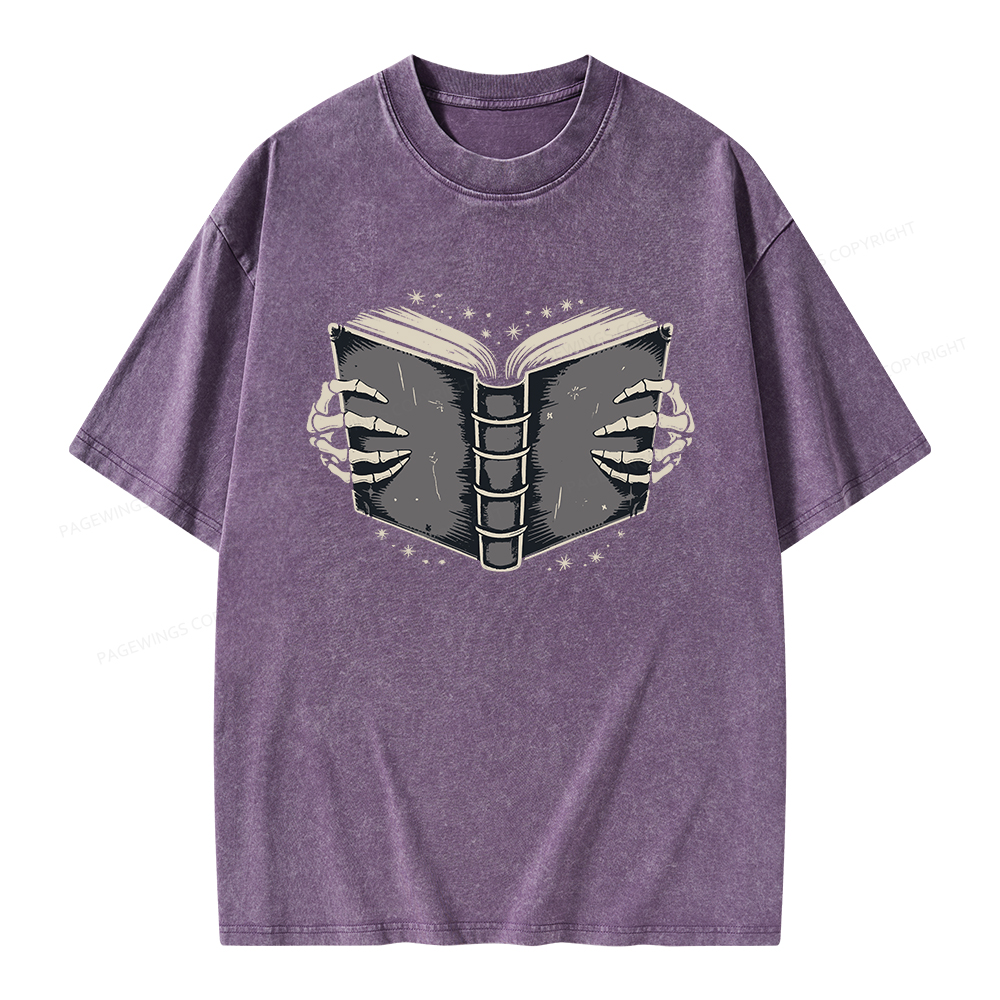 Pagewings Book Skeleton Hands Unisex Washed T-shirt