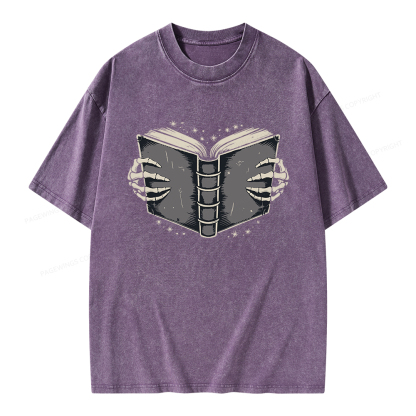 Pagewings Book Skeleton Hands Unisex Washed T-shirt
