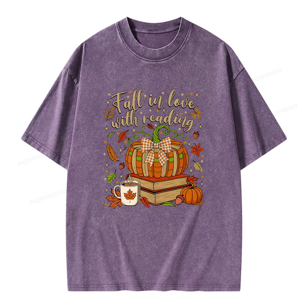 Pagewings Fall In Love With Reading Unisex Washed T-shirt
