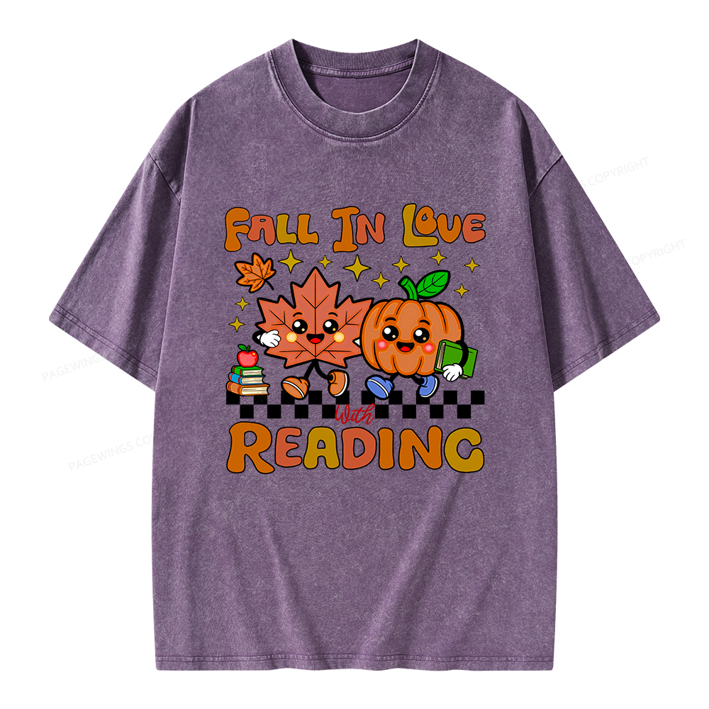 Pagewings Thanksgiving Fall In Love With Reading Unisex Washed T-shirt