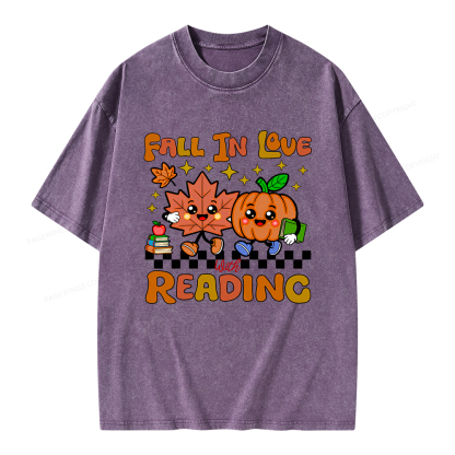 Pagewings Thanksgiving Fall In Love With Reading Unisex Washed T-shirt
