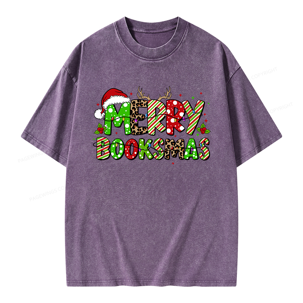 Pagewings Merry Booksmas Unisex Washed T-shirt