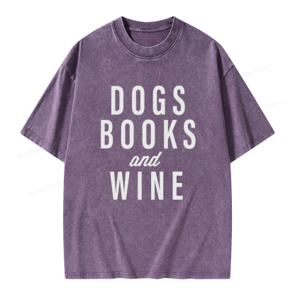 Pagewings Dogs Books And Wine Unisex Washed T-shirt