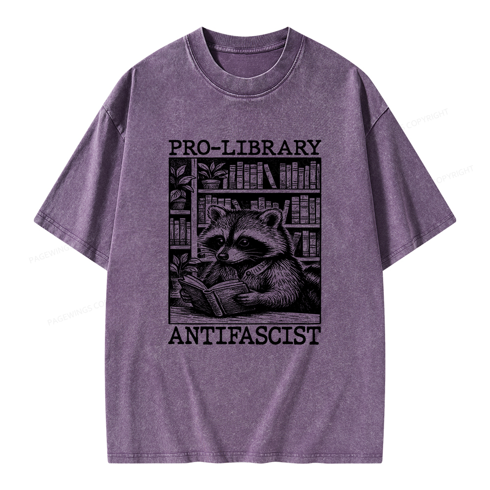 Pagewings Pro Library Antifascist Unisex Washed T-shirt