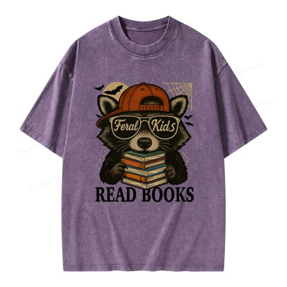 Pagewings Feral Kid Read Books Unisex Washed T-shirt
