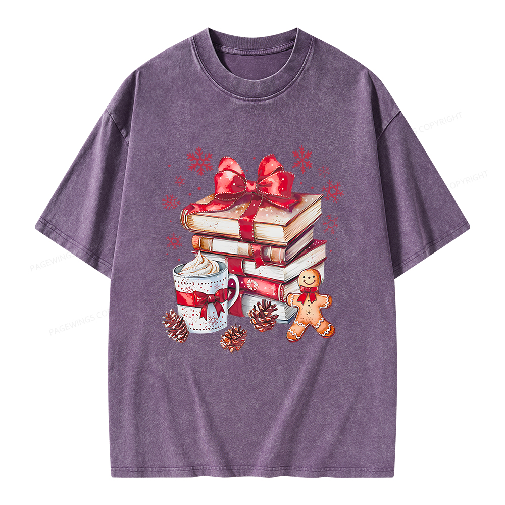 Pagewings Christmas Books Unisex Washed T-shirt
