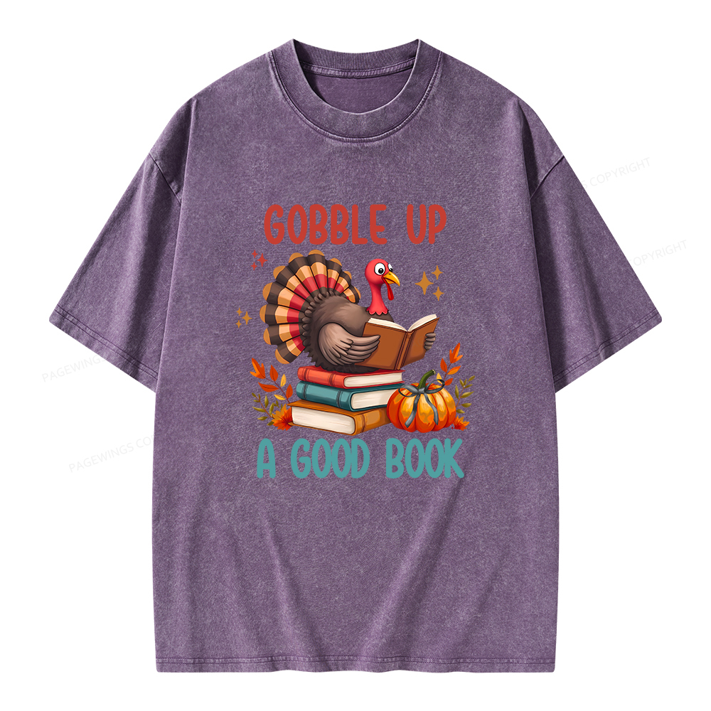 Pagewings Thanksgiving Turkey Reading Unisex Washed T-shirt