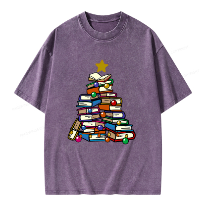 Pagewings Christmas Tree Bookworm Unisex Washed T-shirt