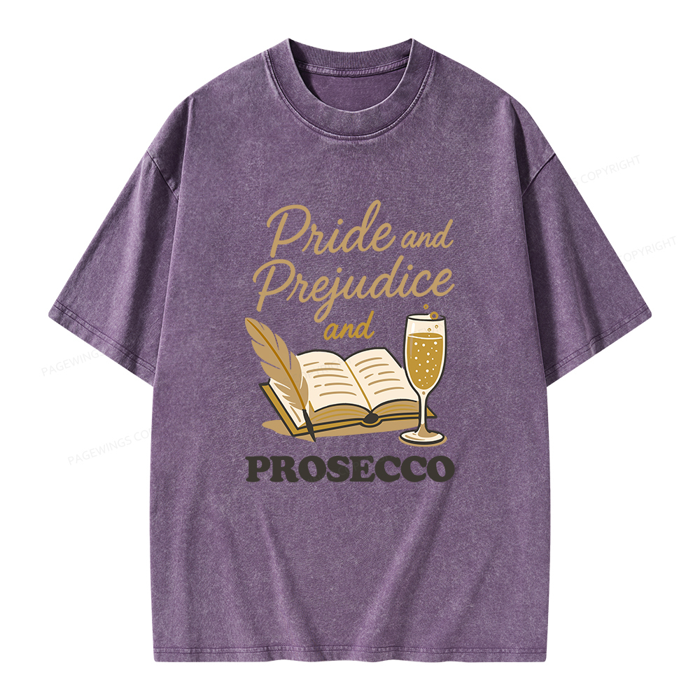 Pagewings Pride And Prejudice And Prosecco Unisex Washed T-shirt