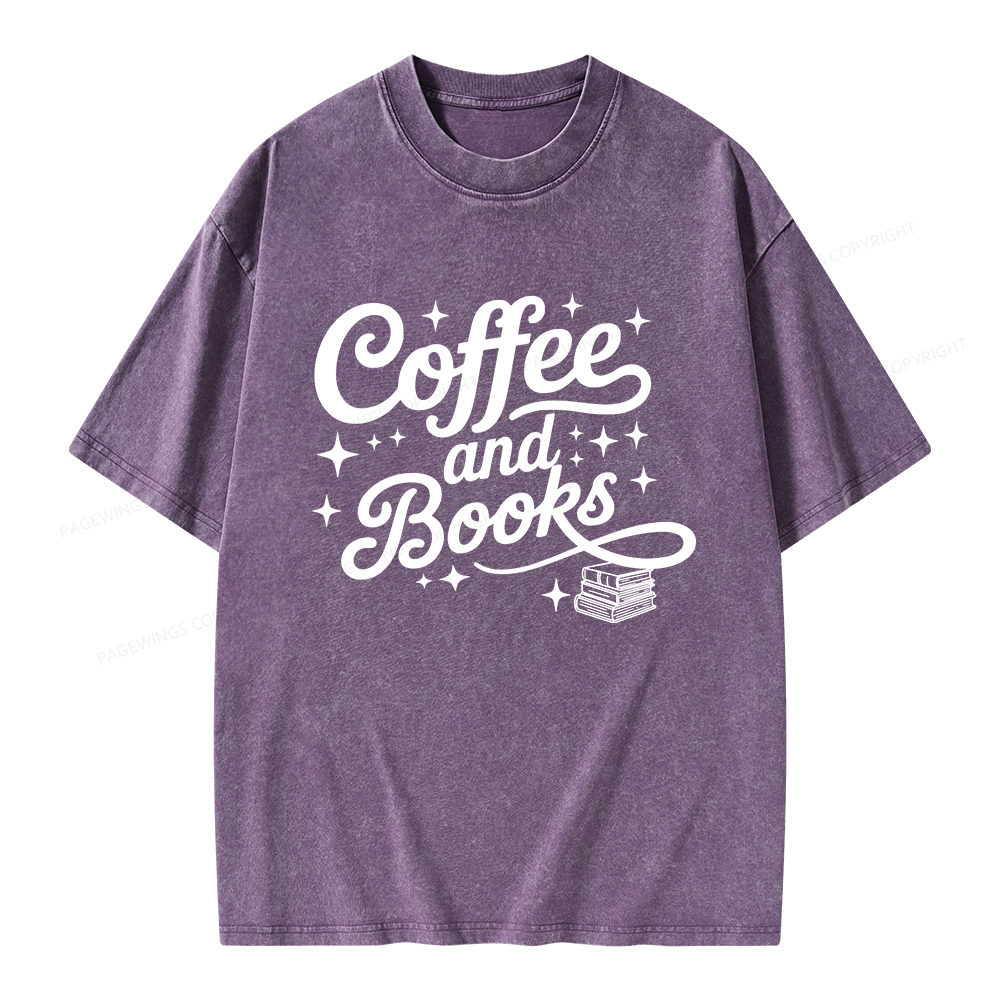 Pagewings Coffee and Books Unisex Washed T-shirt