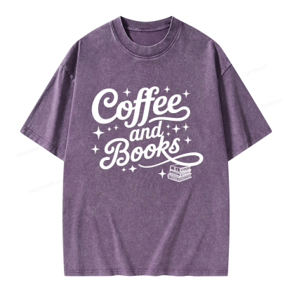 Pagewings Coffee and Books Unisex Washed T-shirt