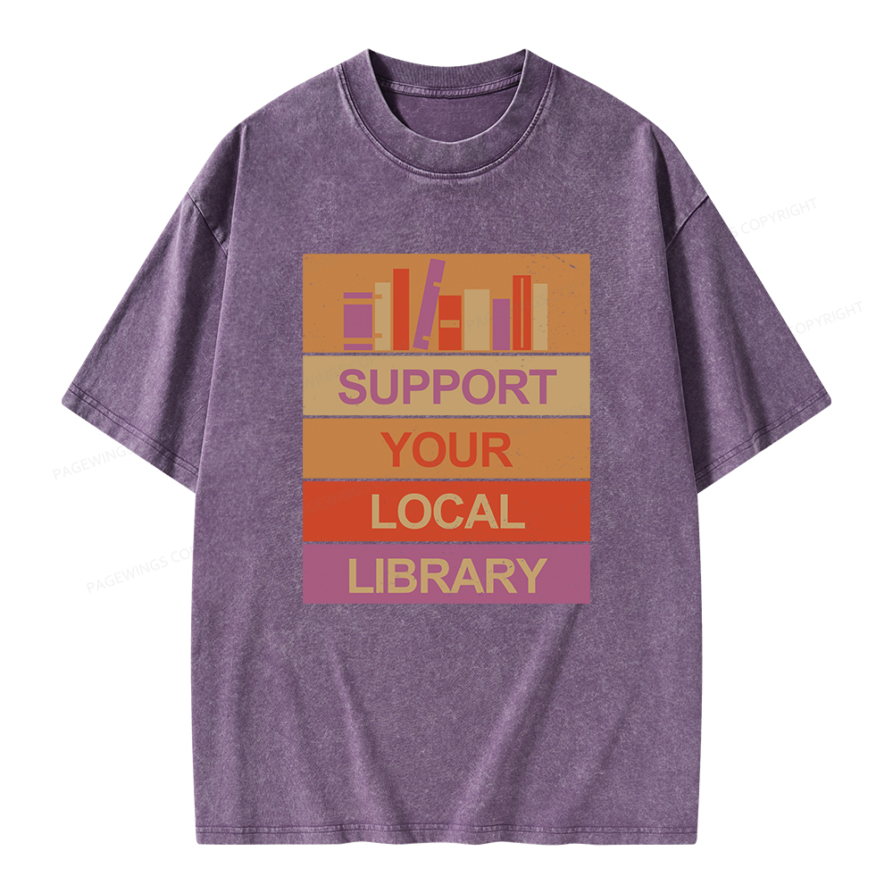 Pagewings Support Your Local Library Unisex Washed T-shirt