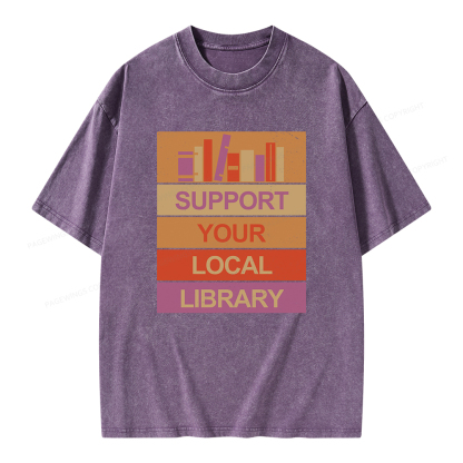 Pagewings Support Your Local Library Unisex Washed T-shirt