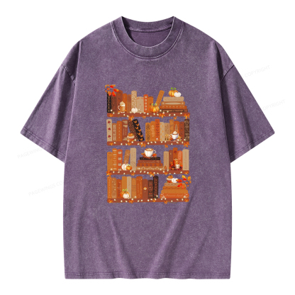 Pagewings Cozy Season Books Lover Unisex Washed T-shirt