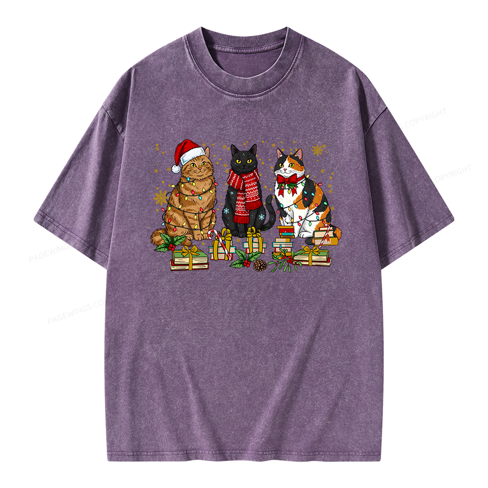 Pagewings Meowy Booksmas Unisex Washed T-shirt