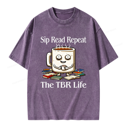 Pagewings Sip Read Repeat The TBR Life Unisex Washed T-shirt