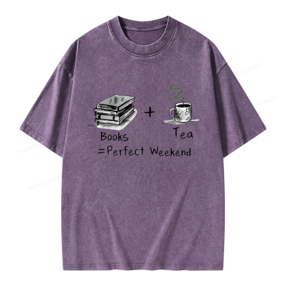 Pagewings Books Tea Perfect Weekend Unisex Washed T-shirt