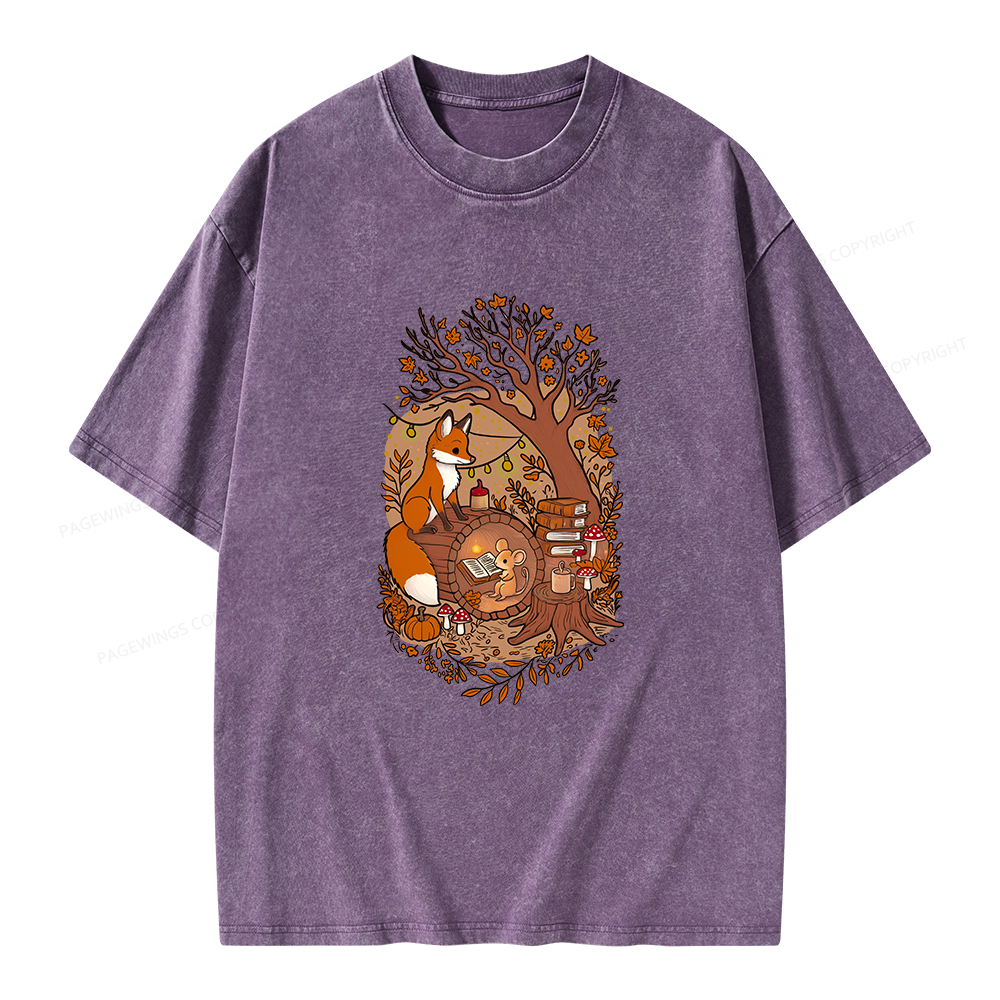 Pagewings Reading Fox Unisex Washed T-shirt
