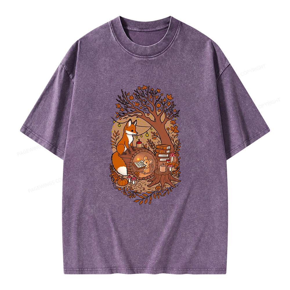 Pagewings Reading Fox Unisex Washed T-shirt