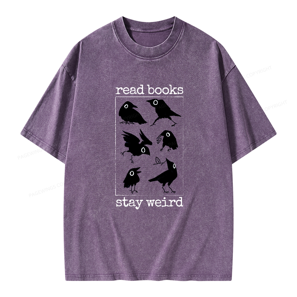 Pagewings Read Books Stay Weird Unisex Washed T-shirt