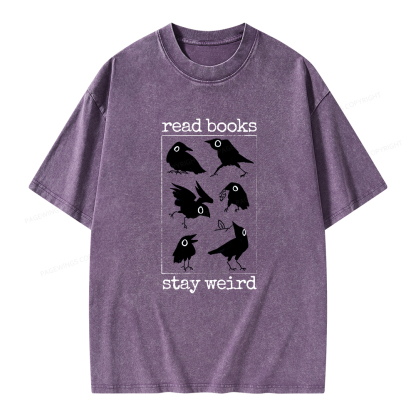 Pagewings Read Books Stay Weird Unisex Washed T-shirt