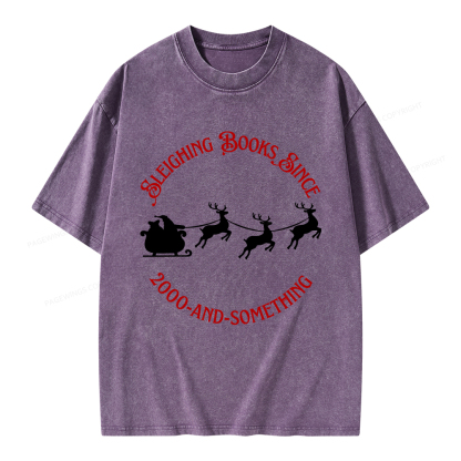 Pagewings Sleighing Books Since 2000-And-Something Unisex Washed T-shirt