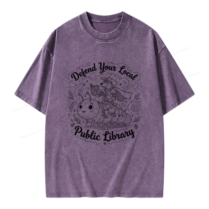 Pagewings Defend Your Local  Public Library Unisex Washed T-shirt