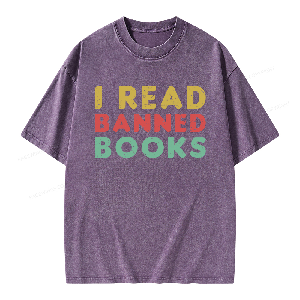 Pagewings Vintage I Read Banned Books Geek Readers T-Shirt Unisex Washed T-shirt